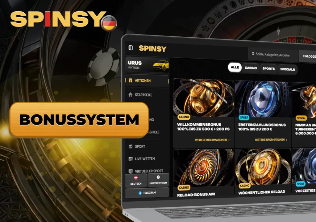 Allgemeine Informationen über das Bonusprogramm von Spinsy Casino und verfügbare Angebote.
