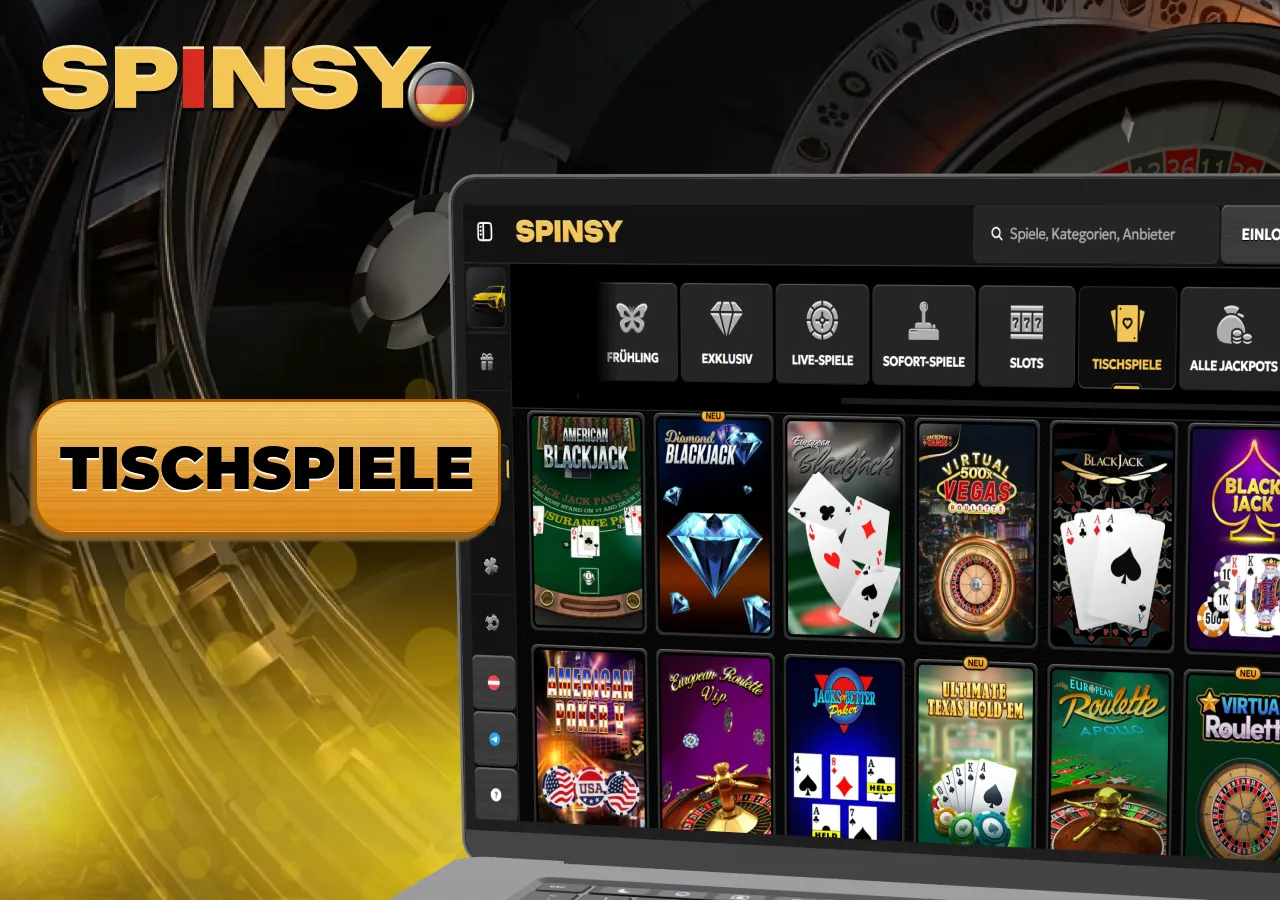 Tischspiele mit Roulette, Blackjack und Poker für Nutzer des Online-Casinos.